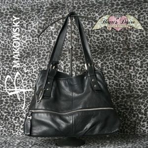 B Makowsky Large Hobo Bag 2 Strap Zipper Accent
